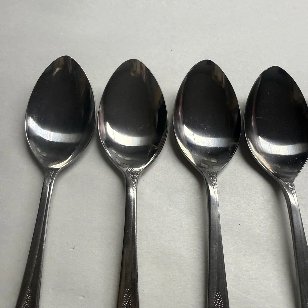 7 Vintage Customcraft CUS1 Dinner Place Spoons Roses Stainless Steel Flatware **